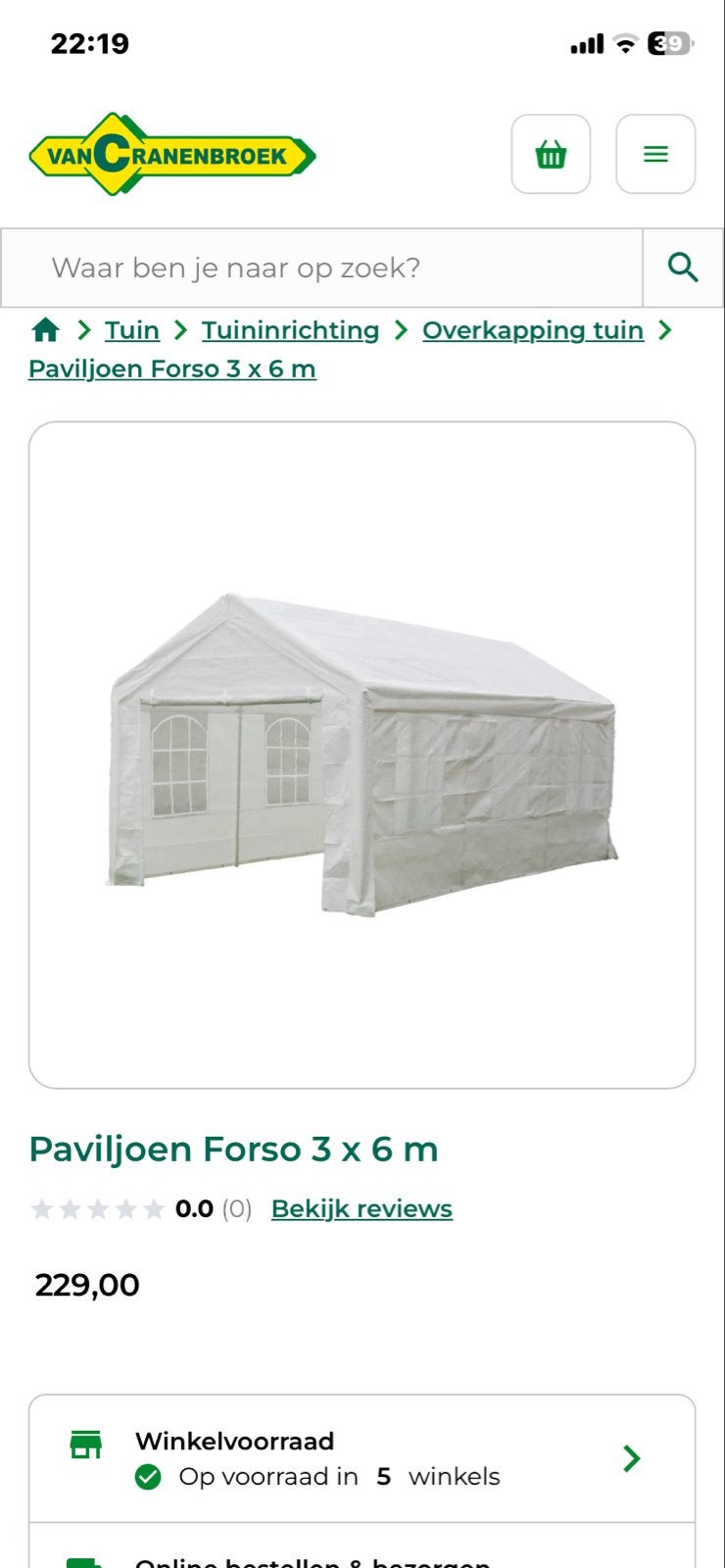 Paviljoen Forso 3x6m - Nieuw in doos, Ophalen, 2 meter of meer, Zo goed als nieuw, 4 tot 6 meter