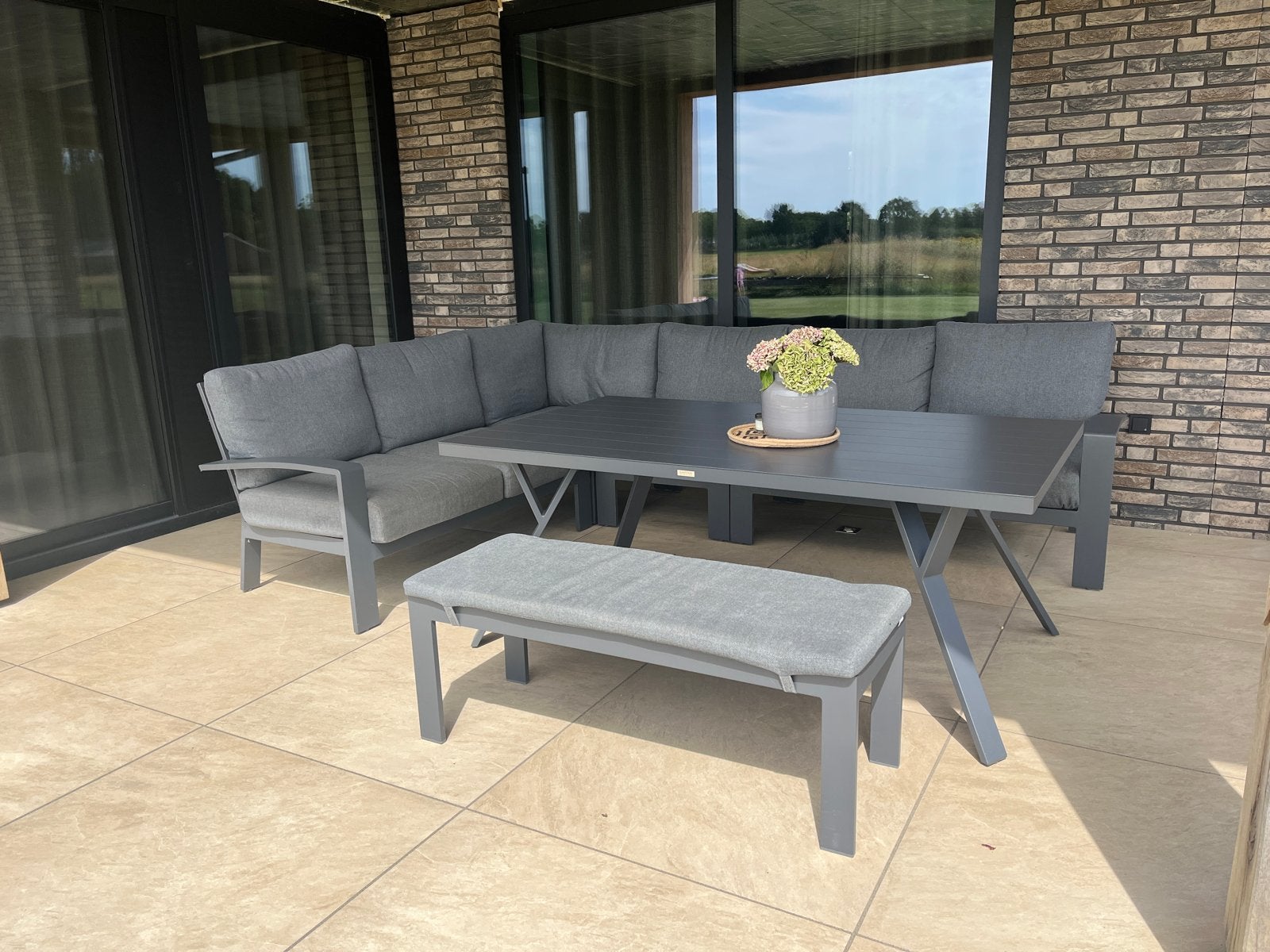 Loungeset diningset aluminium frame - links/rechts opbouw, Ophalen, 5 zitplaatsen, Aluminium, Zo goed als nieuw