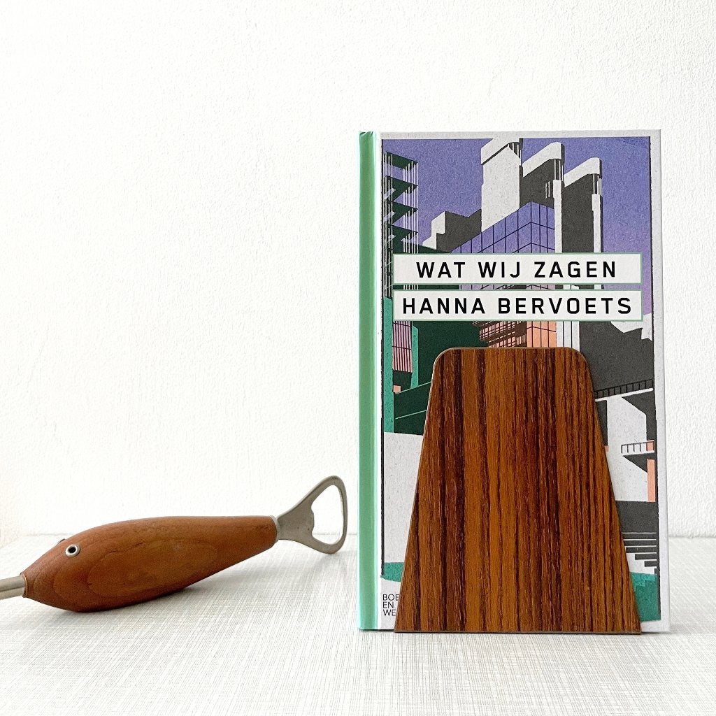 vintage MidCentury Deens design BOEKENSTEUN metaal teak look, Gebruikt, -, -, Ophalen of Verzenden