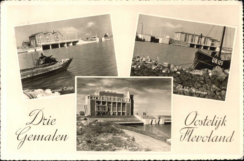 Oostelijk Flevoland Drie Gemalen Wortman - 1960., Ophalen, 1940 tot 1960, Gelopen, Flevoland