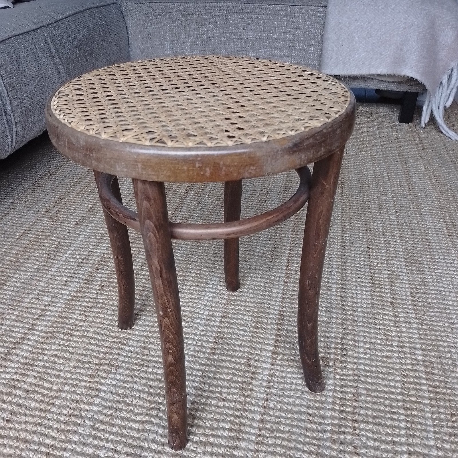 Vintage Thonet Krukje met Rotan Zitting, Ophalen