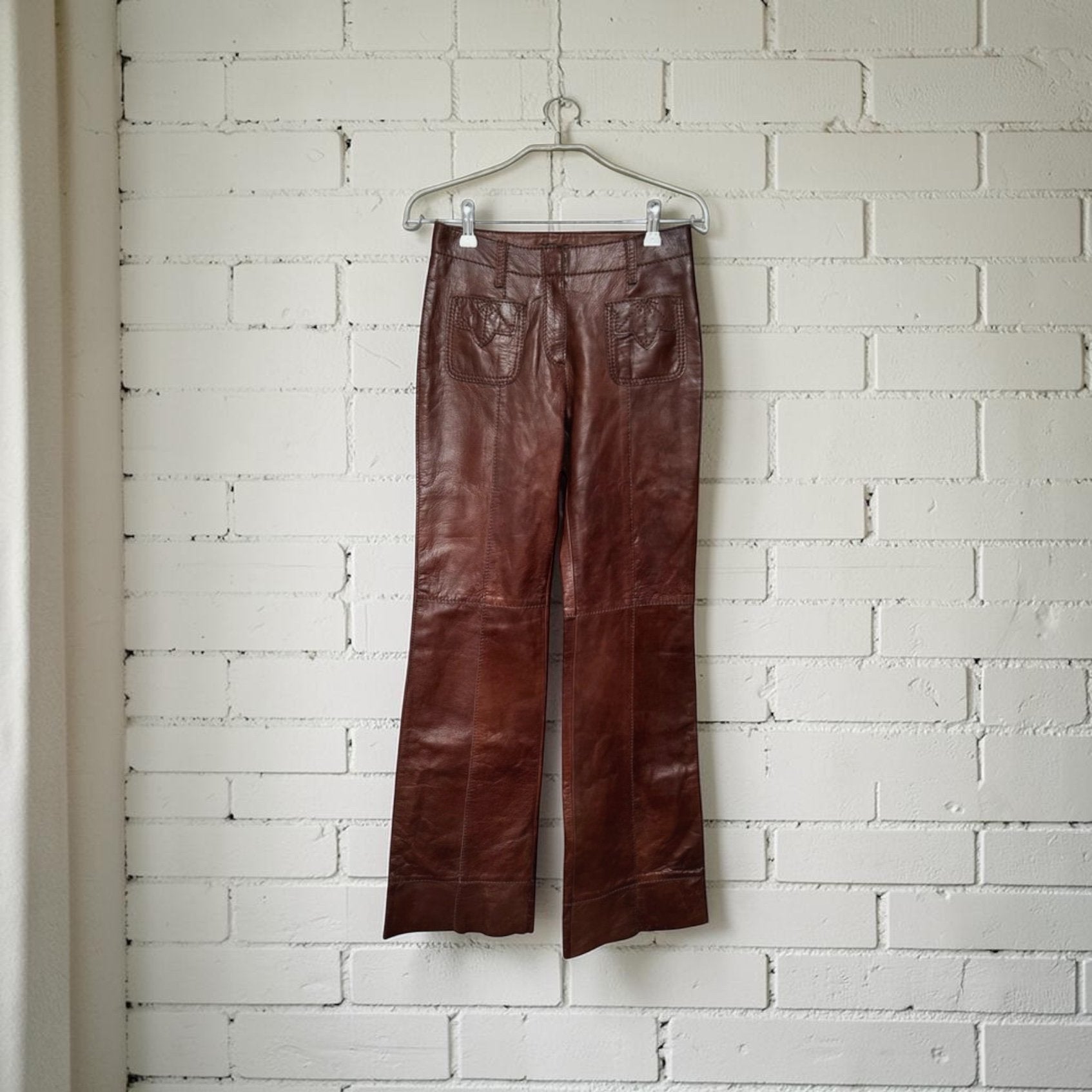 Chine Jeans Maat 0 Bruin Leer Wijde Pijpen Boho Western, Verzenden, C, C, Maat 36 (S)
