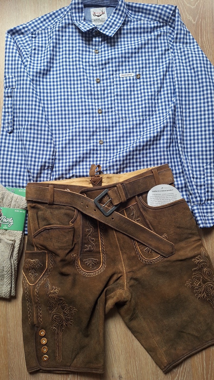 Lederhose 48 overhemd kousen oktoberfeest, Ophalen of Verzenden, Marjo, Maat 48/50 (M), Overige thema's