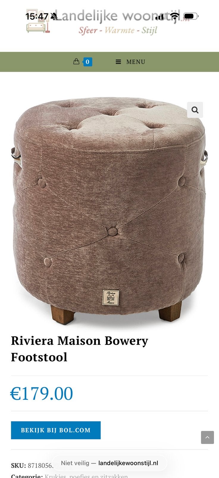 2 keer velvet poefjes van Riviera Maison zgan, Ophalen, Zo goed als nieuw, Rond, Minder dan 50 cm