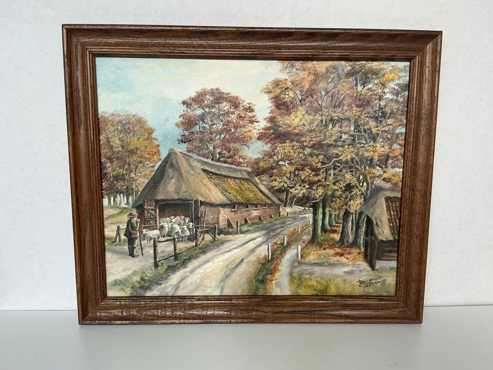Schilderij Jopie Nellestein - Herder met schapen, Antiek en Kunst, Ophalen, Doek, Realistisch, Gesigneerd