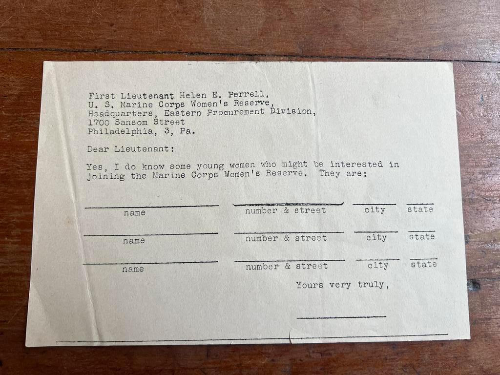 WO2 Amerikaans document aanmelding vrouwen USMC op naam, Verzamelen, Militaria | Tweede Wereldoorlog, Ophalen of Verzenden, Nederland