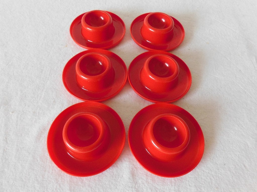 6 Vintage eierdopjes in de kleur rood, rond, stapelbaar, dsn, Verzamelen, Ophalen, Huis en Inrichting