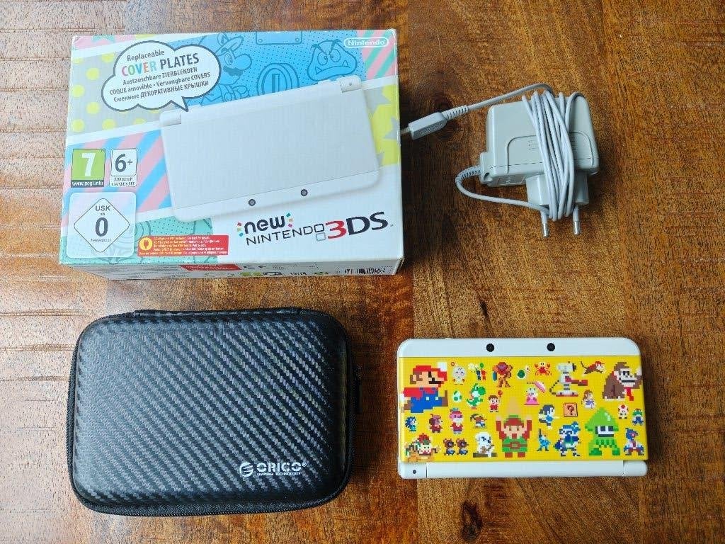 New Nintendo 3DS (Wit) incl. Doos, CFW & Mario Cover Plates, Wit, Ophalen of Verzenden, Met beschermhoes of tas, 3DS
