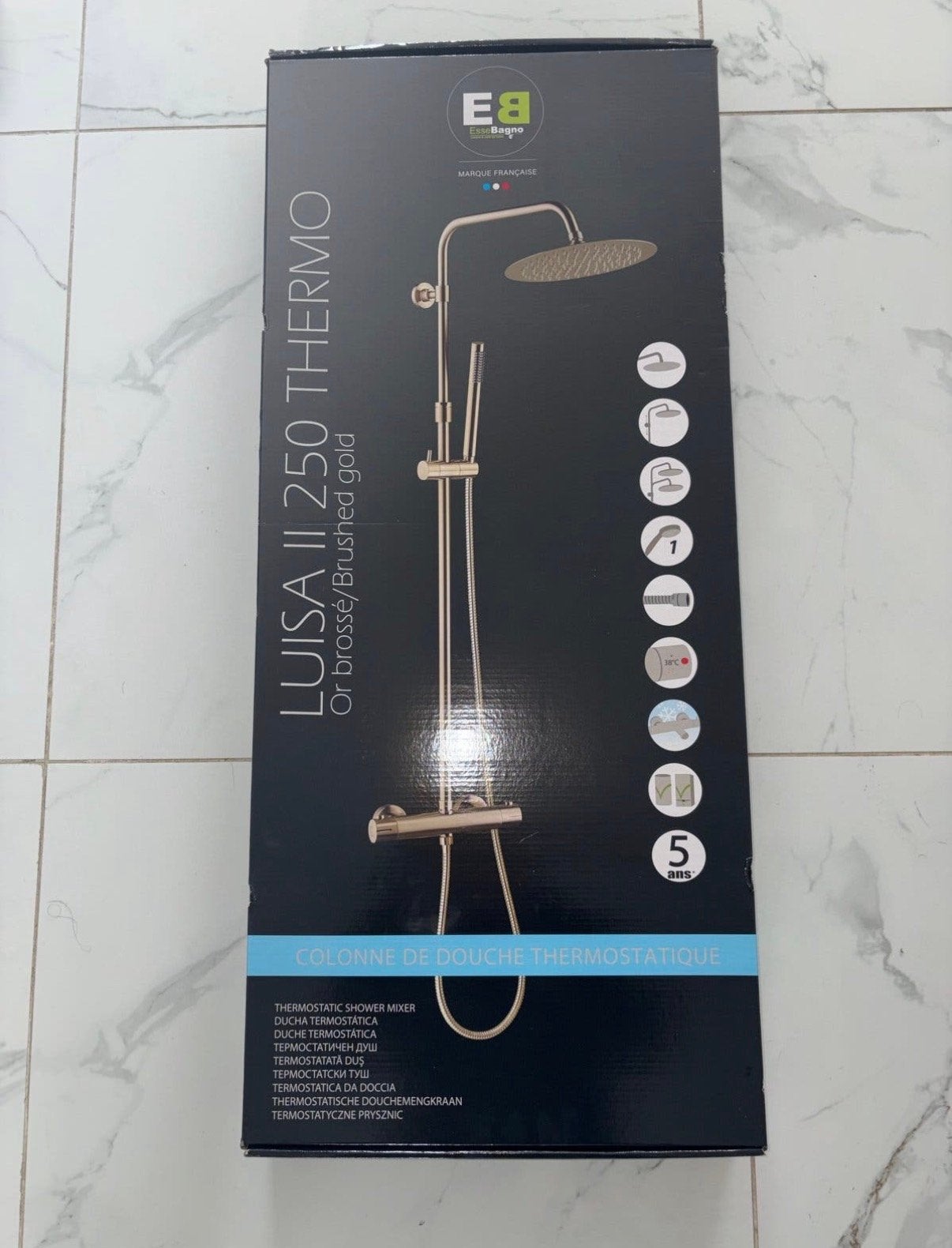 E8 Bagno Luisa II 250 Thermo Doucheset - Geborsteld Goud, Doe-het-zelf en Verbouw, Ophalen of Verzenden, Nieuw, Koper, Douche