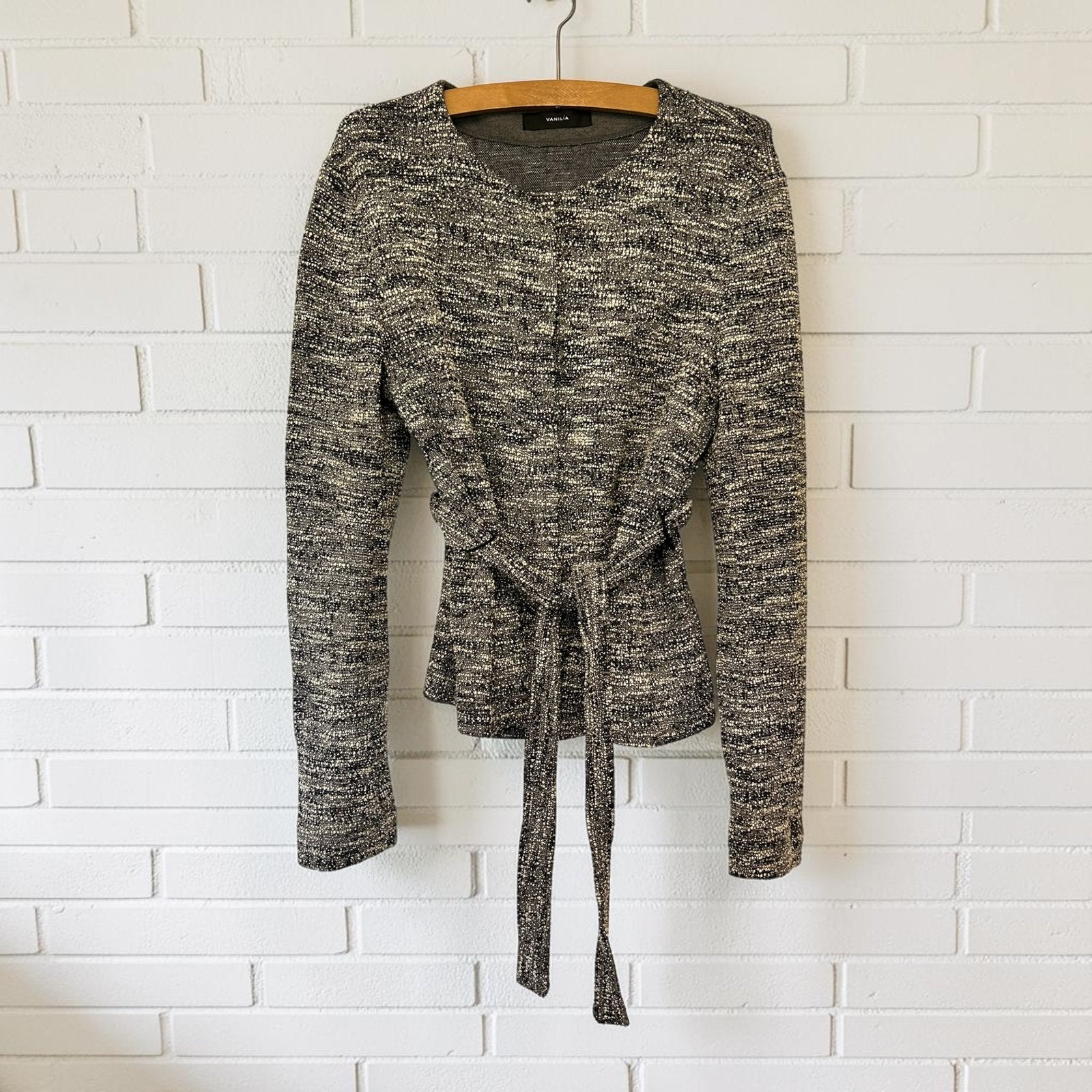 Vanilia Blazer Jacket 42 Grijs Zwart Wit Melange Tweed Wol, Verzenden, Maat 42/44 (L), Zo goed als nieuw, Jasje
