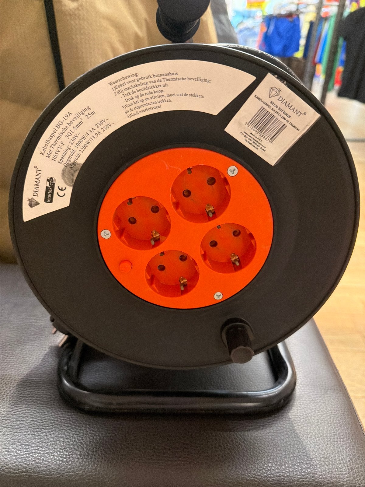 Diamant Kabelhaspel BG-19A - 25m verlengsnoer met 4 stopcont, Ophalen, Zo goed als nieuw, Overige merken, Kabelhaspel