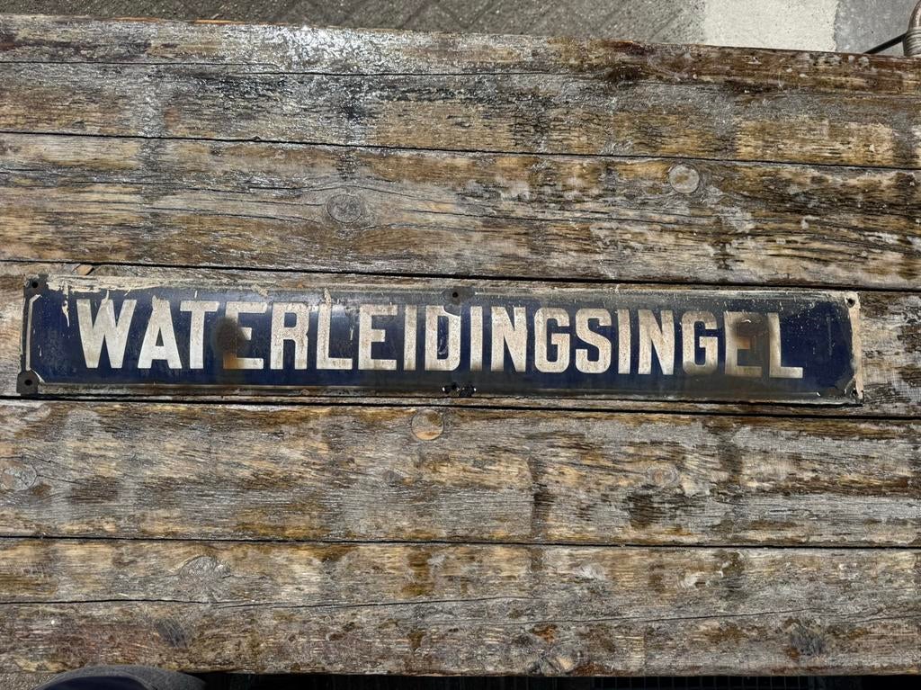 Emaille straatnaambord ‘waterleidingsingel’, Gebruikt, Ophalen of Verzenden, X, X