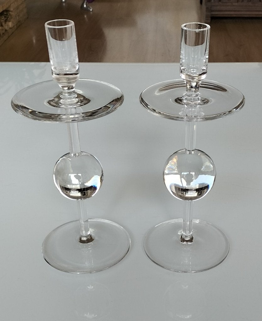 Set Glazen kandelaars met 1 bol A.D.Copier – Leerdam1963, Ophalen of Verzenden