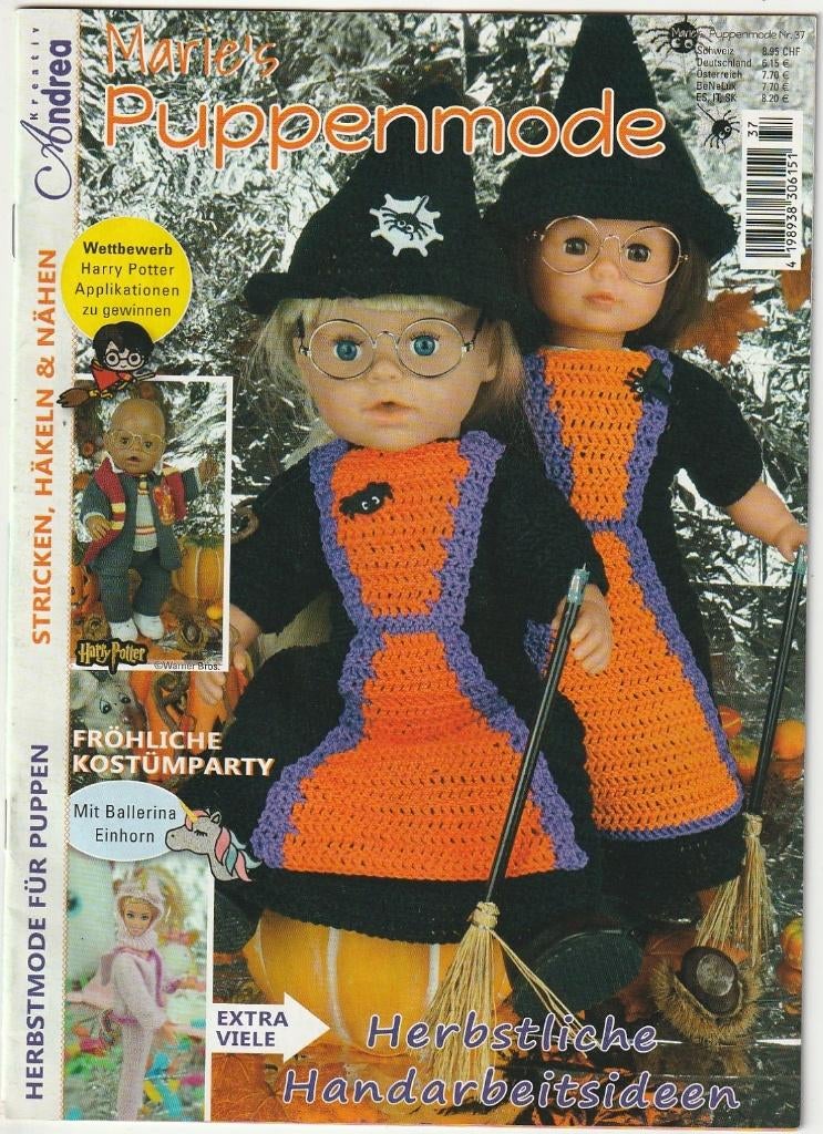 Marie's Poppenmode herfst Halloween poppenkleertjes, Hobby en Vrije tijd, Verzenden, Zo goed als nieuw, Breien of Haken, Patroon of Boek