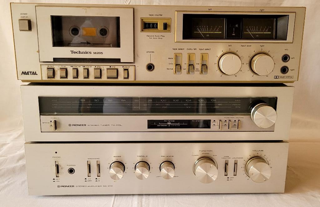 Pioneer SA-410 + TX-410L + CS-343 + Technics RS-M205, Tuner of Radio, Gebruikt, Pioneer, Losse componenten