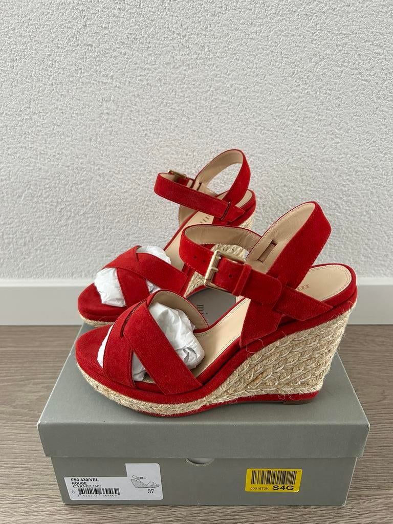 Rode suede sleehakken Minelli, Nieuw, Rood, Sandalen of Muiltjes, Ophalen of Verzenden