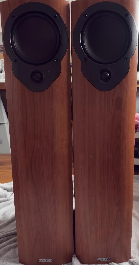 Mission M33 Vloerstaande Speakers set (kersen cherry kleur), Gebruikt, 60 tot 120 watt, Front, Rear of Stereo speakers, Ophalen