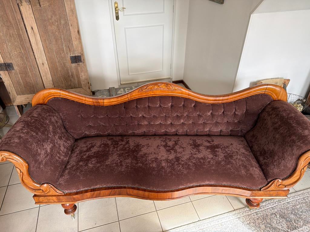 Antieke biedermeijer bank mahonie hout, Antiek en Kunst, Ophalen of Verzenden