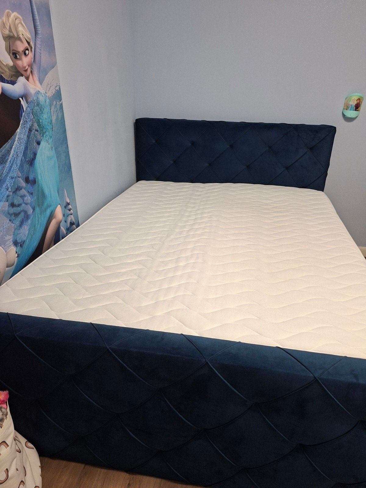 Boxspring bed 160x200, Ophalen, Blauw, Tweepersoons, Zo goed als nieuw