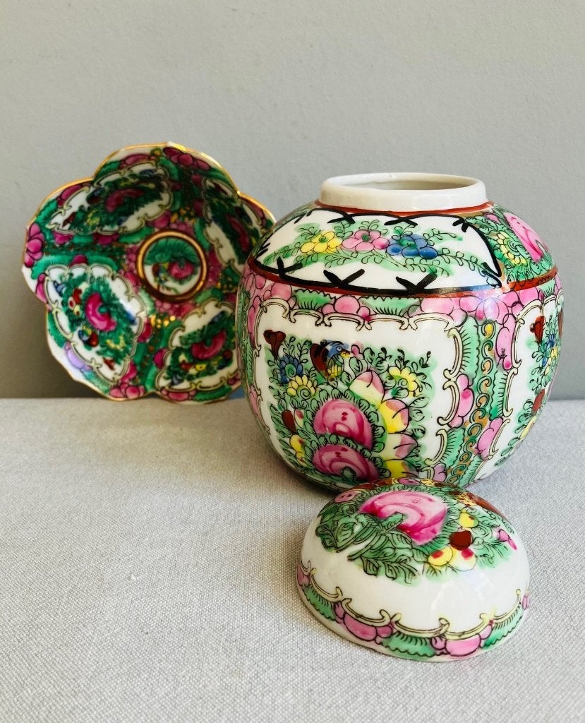 Chinese gemberpot en schaaltje Famille Rose handbeschilderd, Ophalen of Verzenden