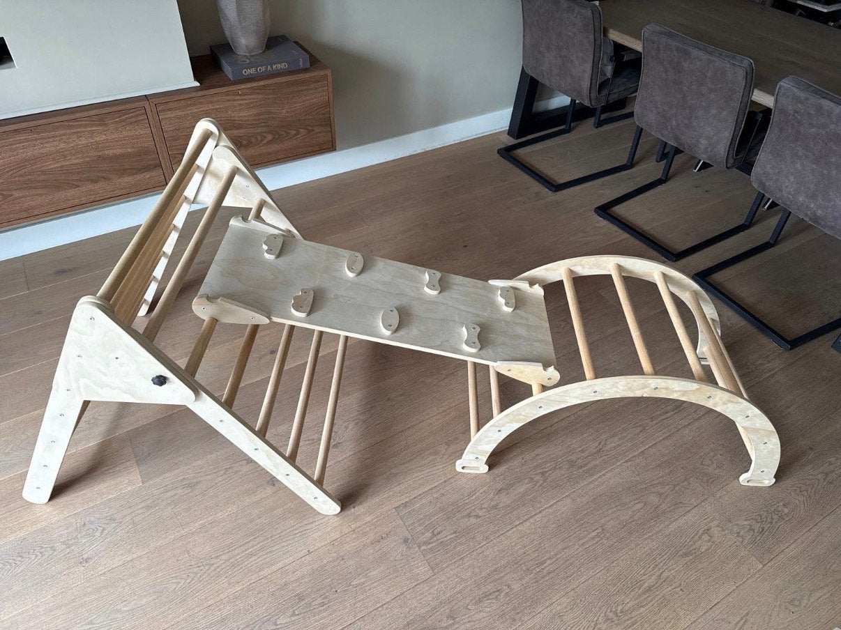Houten Kinder Klimrek met Glijbaan/Klimwand en Boog, Kinderen en Baby's, Speelgoed | Buiten | Speeltoestellen, Ophalen, Zo goed als nieuw