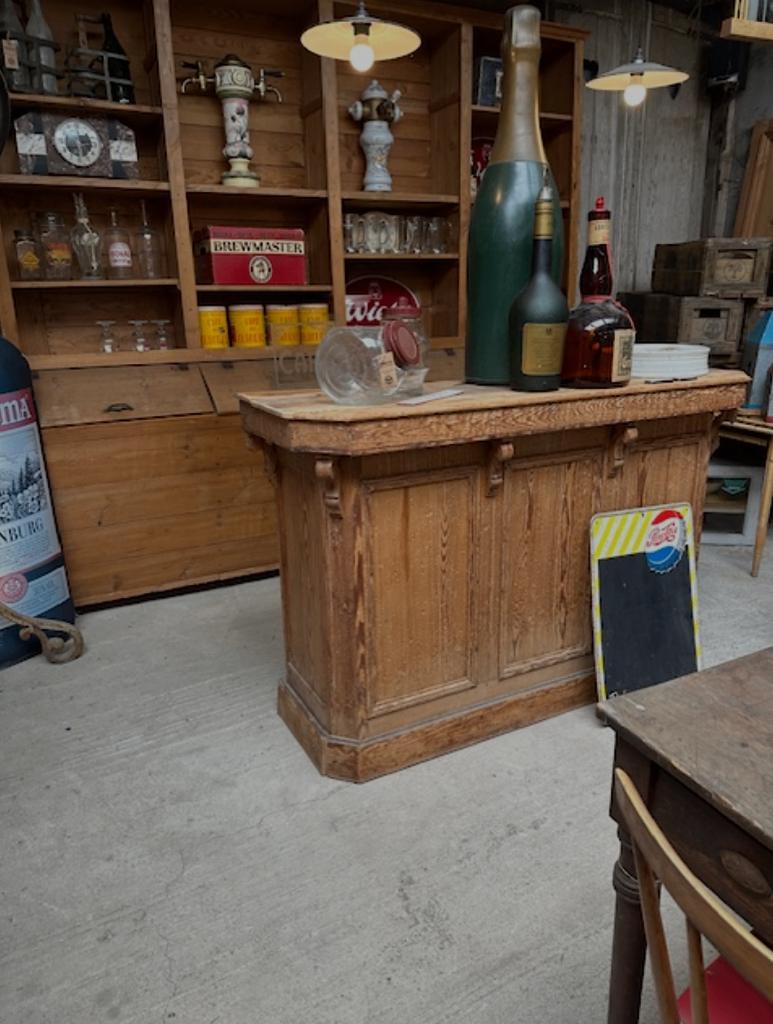 antieke bar toonbank balie oude franse pitchpine, Ophalen of Verzenden, Gebruikt
