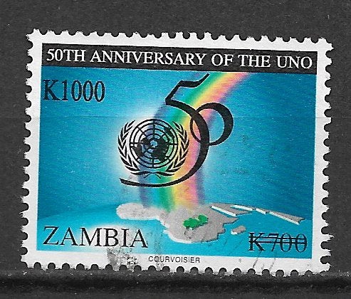 Zambia 2004 50jr Verenigde Naties overdruk nwe waarde K1000, Verzenden, Zambia, Gestempeld