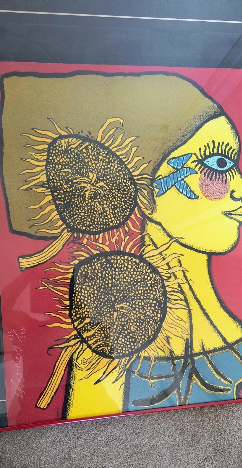 Corneille: vrouw met zonnebloemen, Ophalen of Verzenden