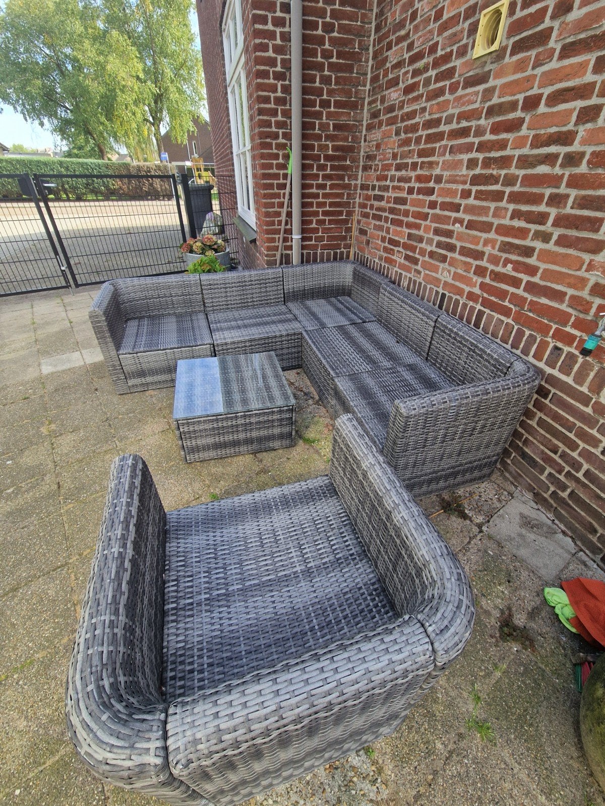 Grijze loungeset met tafel en losse stoel, Ophalen
