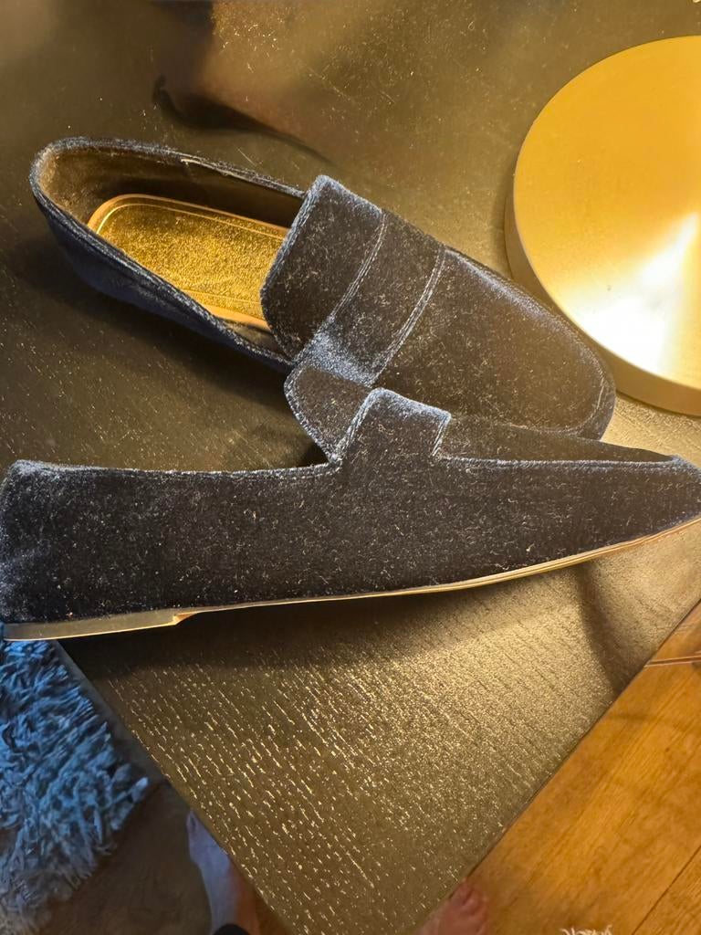Donkerblauw velours loafers, Ophalen, Zo goed als nieuw, Blauw, Instappers