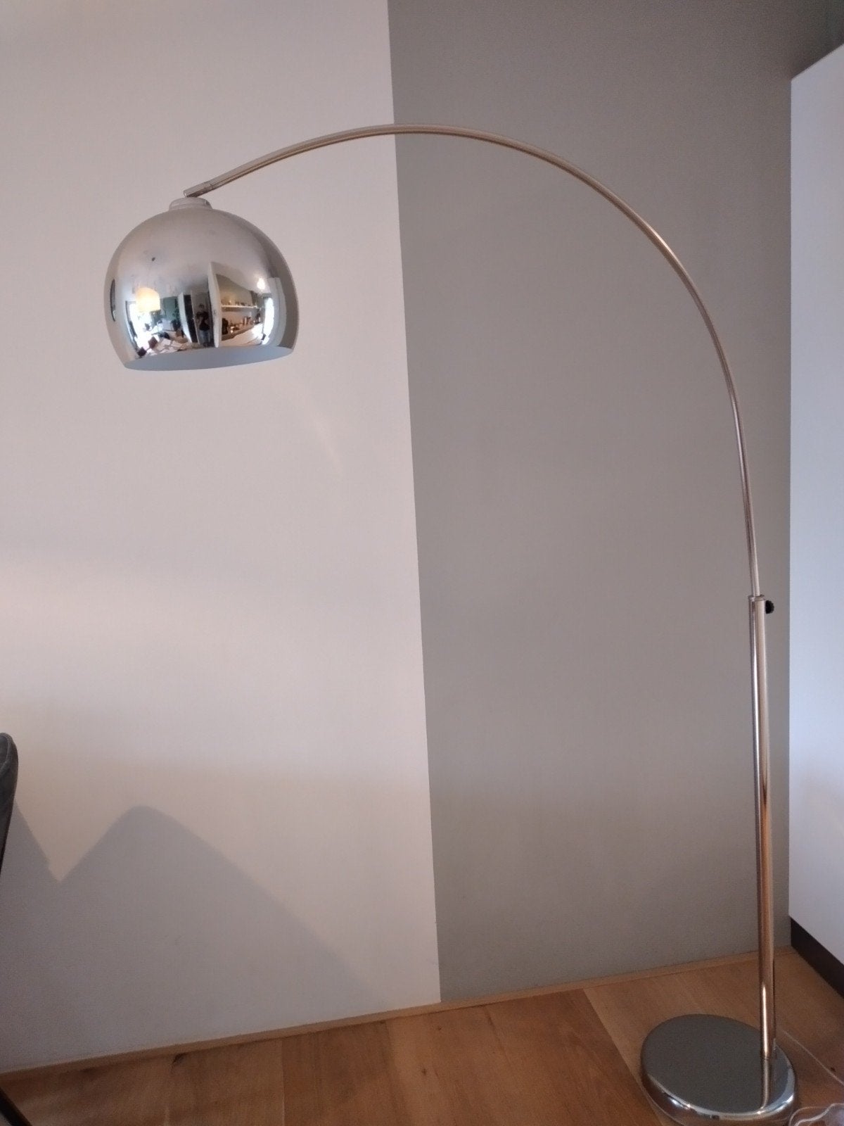 Moderne Booglamp - Chroom Design Vloerlamp, Huis en Inrichting, Lampen | Vloerlampen, Ophalen, Gebruikt, E27 (groot), Metaal