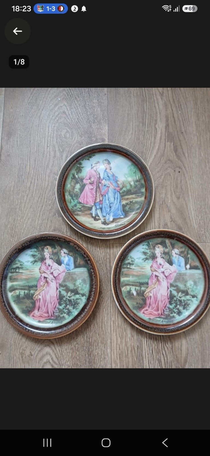 Set van 3 decoratieve borden met romantische scènes, Ophalen of Verzenden