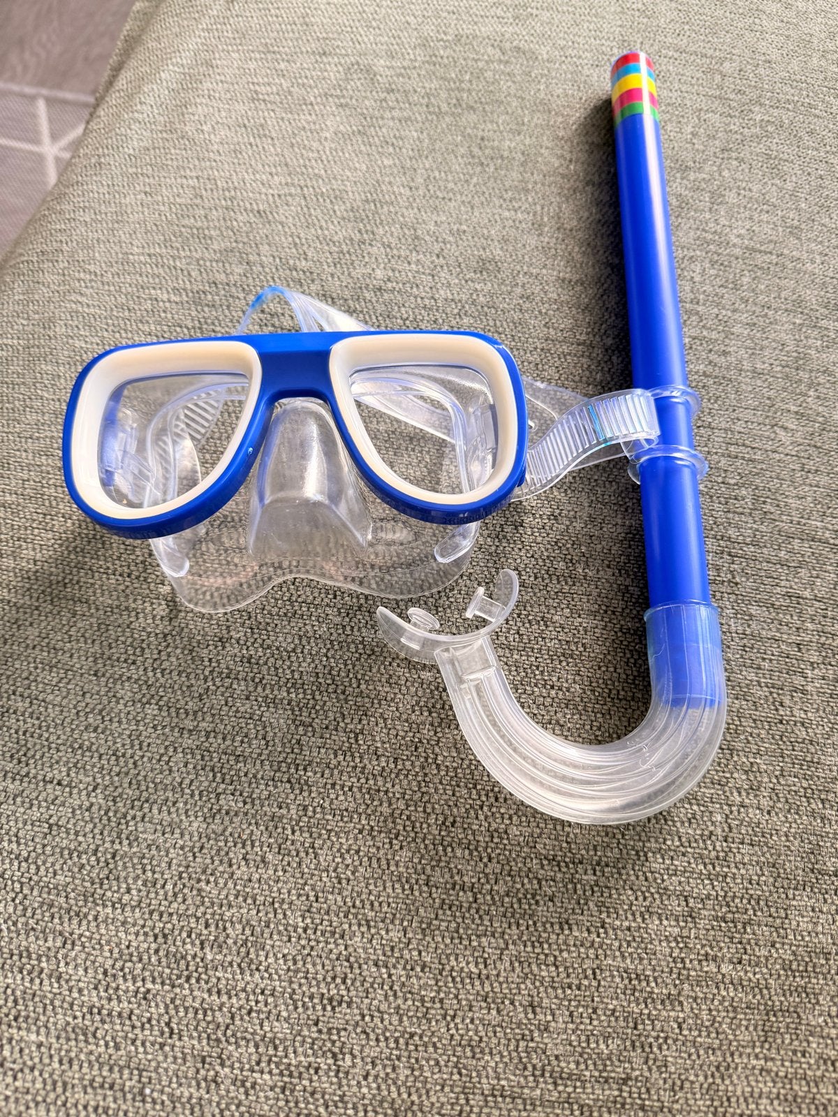 Blauw snorkelmasker en snorkel + zwembandjes gratis, Ophalen, Gebruikt, Snorkelset