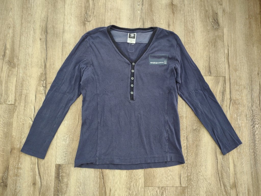 Mooie blauwe longsleeve met knopen van G-star, maat L., Kleding | Heren, T-shirts, Blauw, Onb, Ophalen of Verzenden, Onb