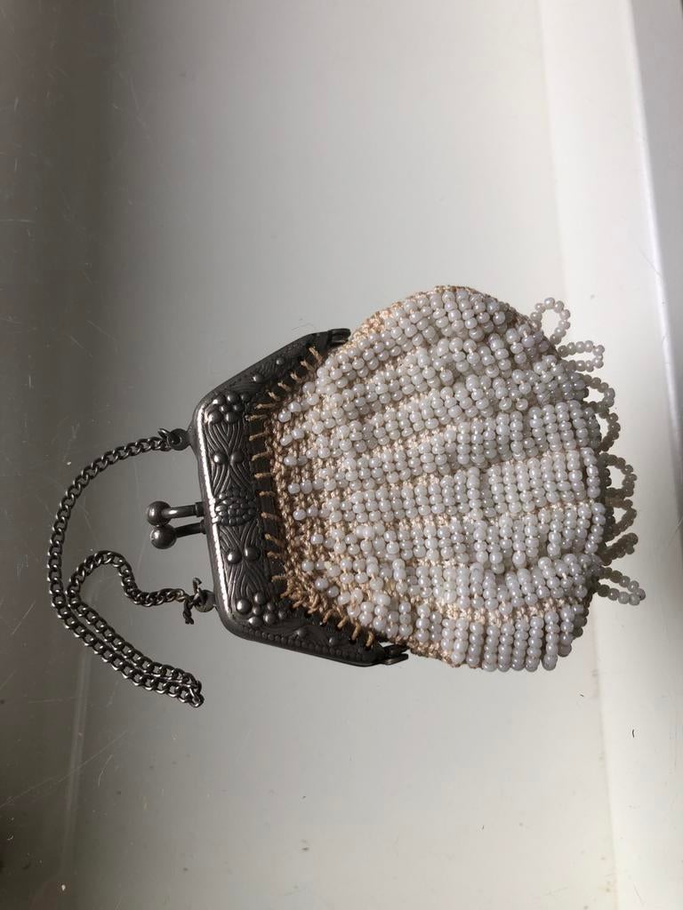 Vintage Kralen Avondtasje - Wit en Compleet, Antiek en Kunst, Antiek | Goud en Zilver, Ophalen of Verzenden