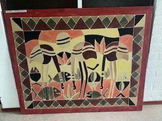 Zuid-Afrikaans kunstwerk wandkleed volkskunst batik, Ophalen