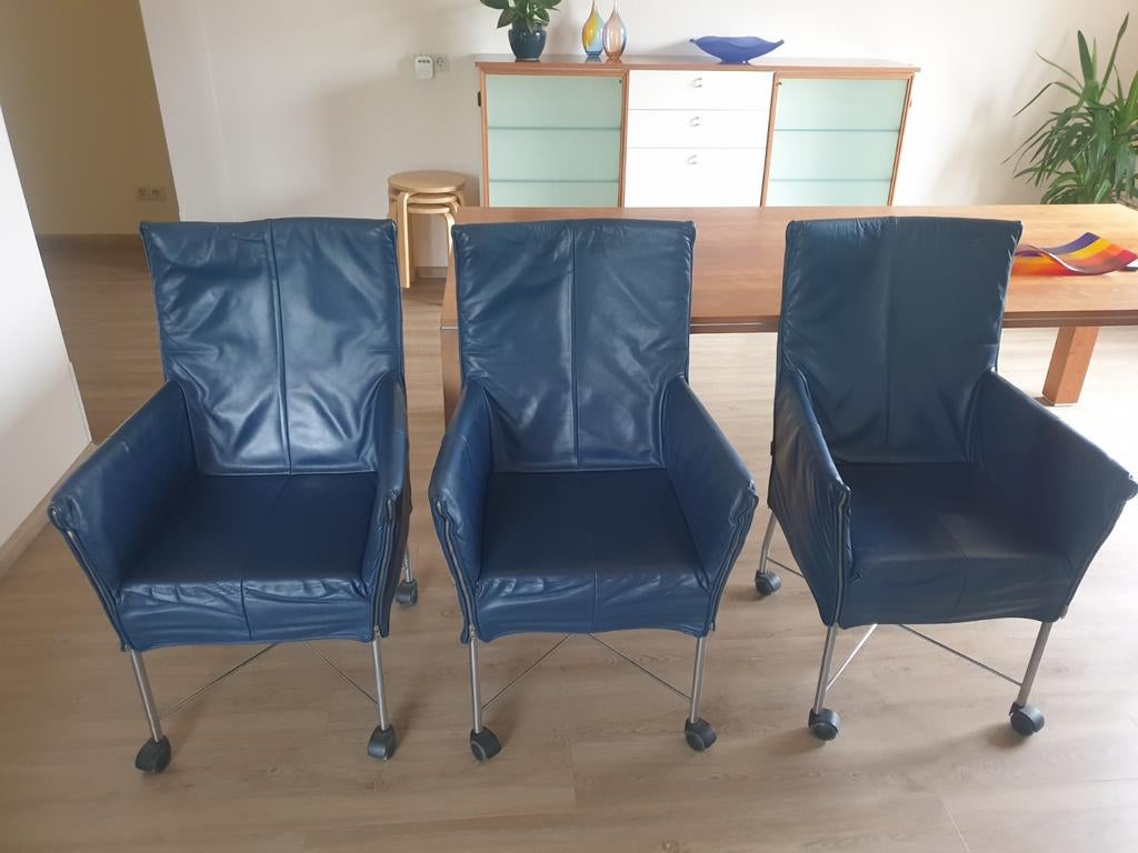 Montis  Charly blauw leder 3 stuks, Huis en Inrichting, Ophalen, Gebruikt, Drie, Blauw