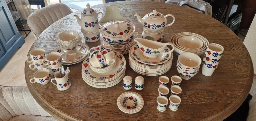Boerenbont servies, 83 delig. Prijs verlaagd., Ophalen, Gebruikt, Aardewerk, Compleet servies