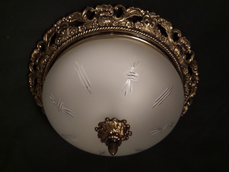 Oude plafonniere met matte glaskap, Ophalen of Verzenden