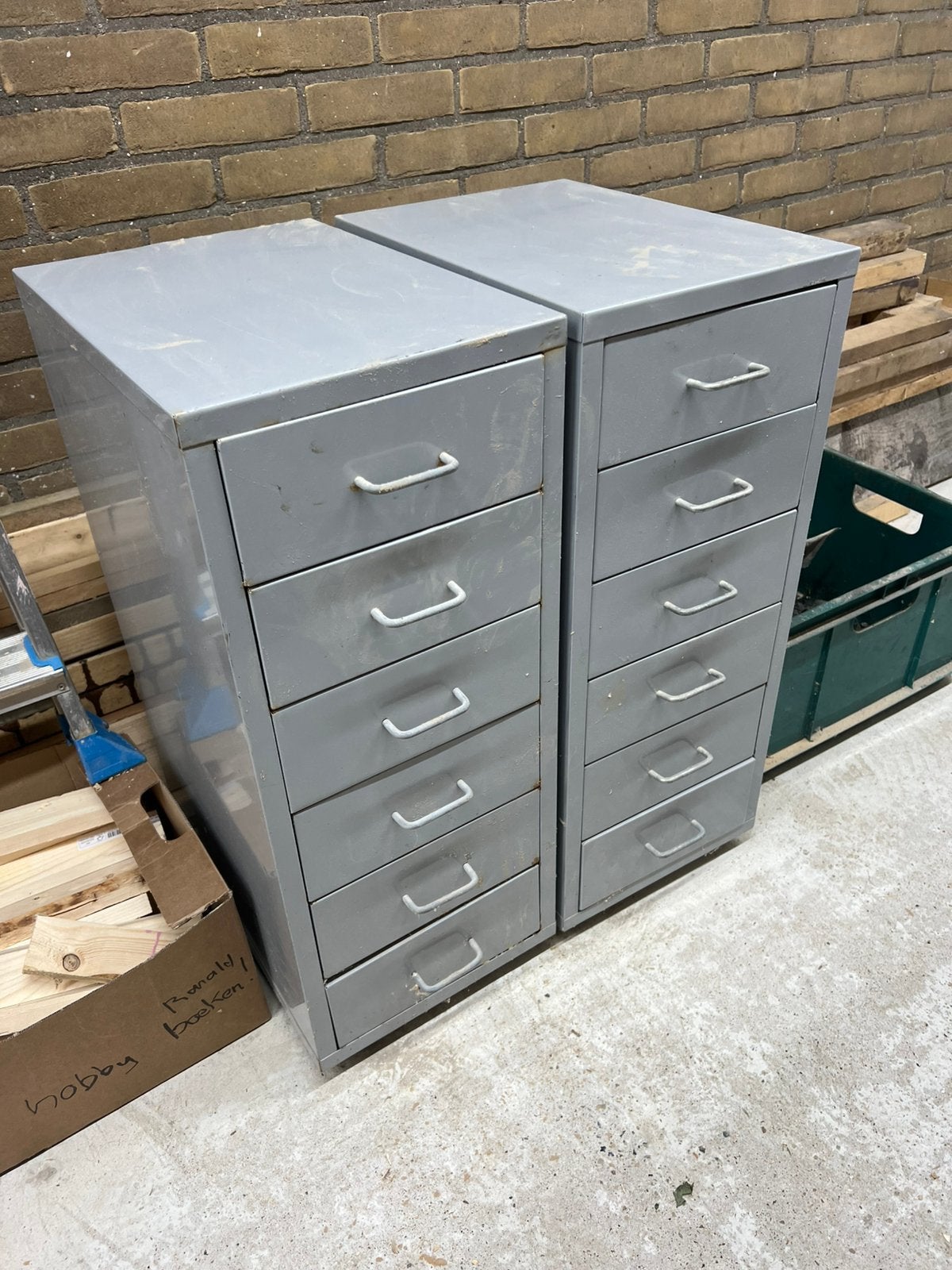 2 metalen lade kastjes voor garage etc., Ophalen, Gebruikt