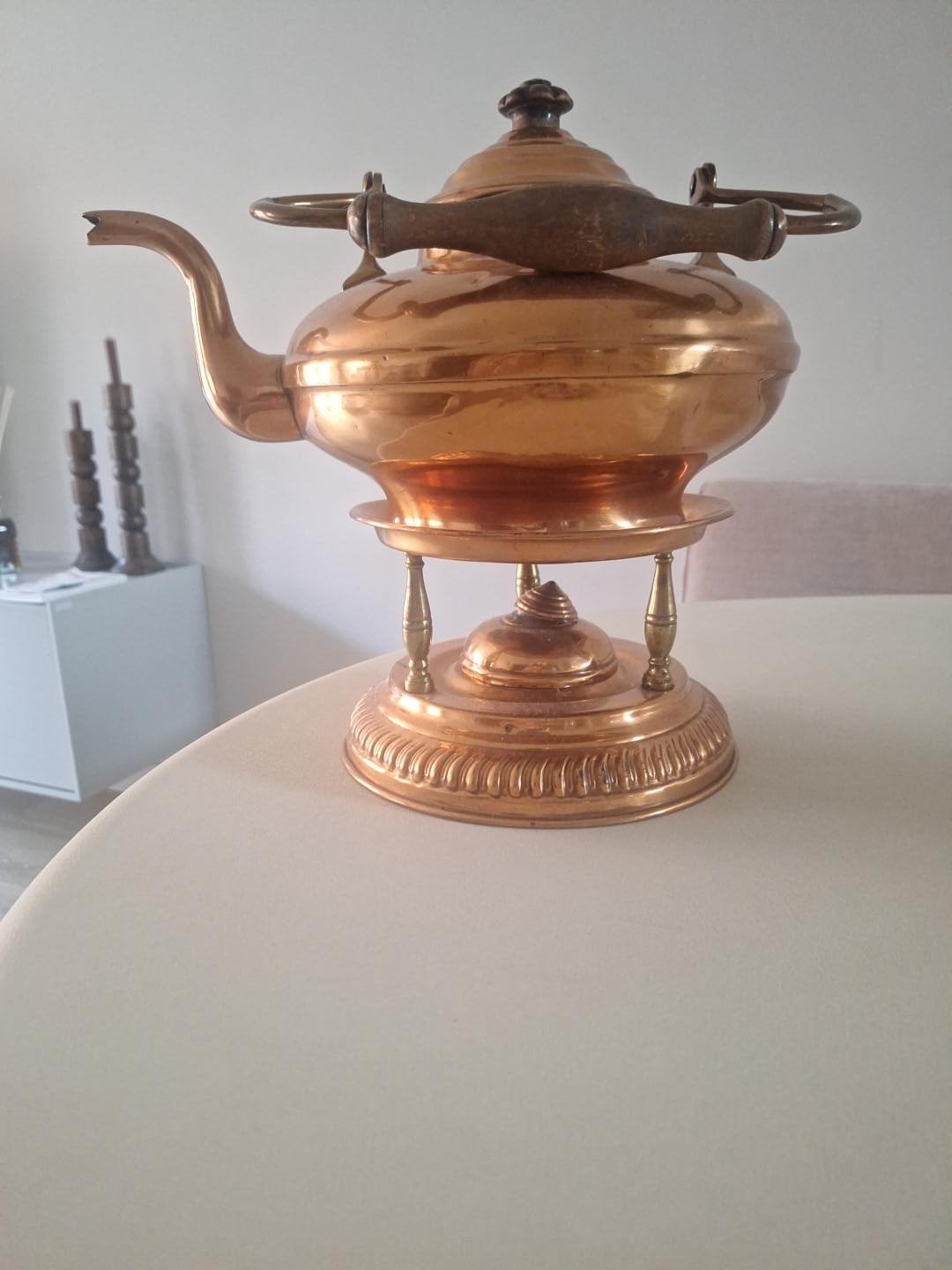 Antieke koperen theeketel met rechaud en brander, Antiek en Kunst, Ophalen