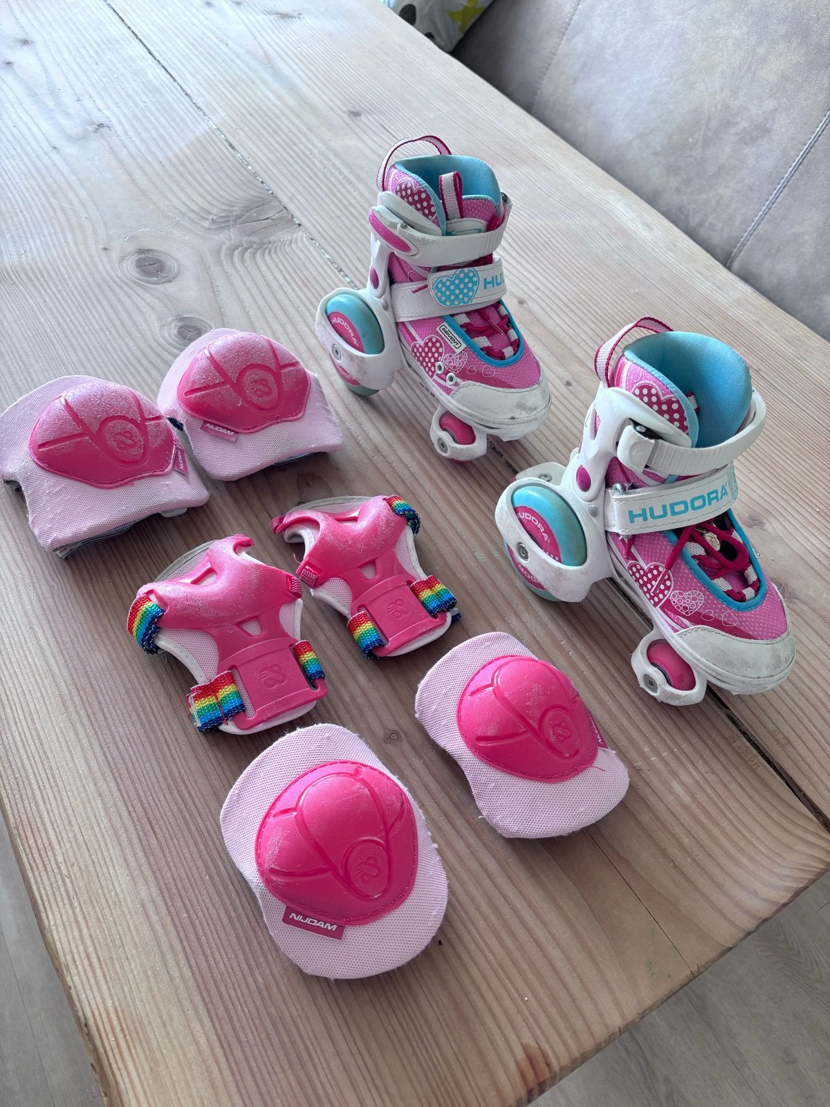 Hudora rolschaatsen en beschermset voor kinderen, Ophalen, Verstelbaar, Gebruikt, Kinderen