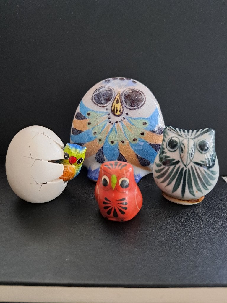 Tonala Mexico kleurrijke diverse uilen set, Ophalen of Verzenden, Gebruikt, Dier