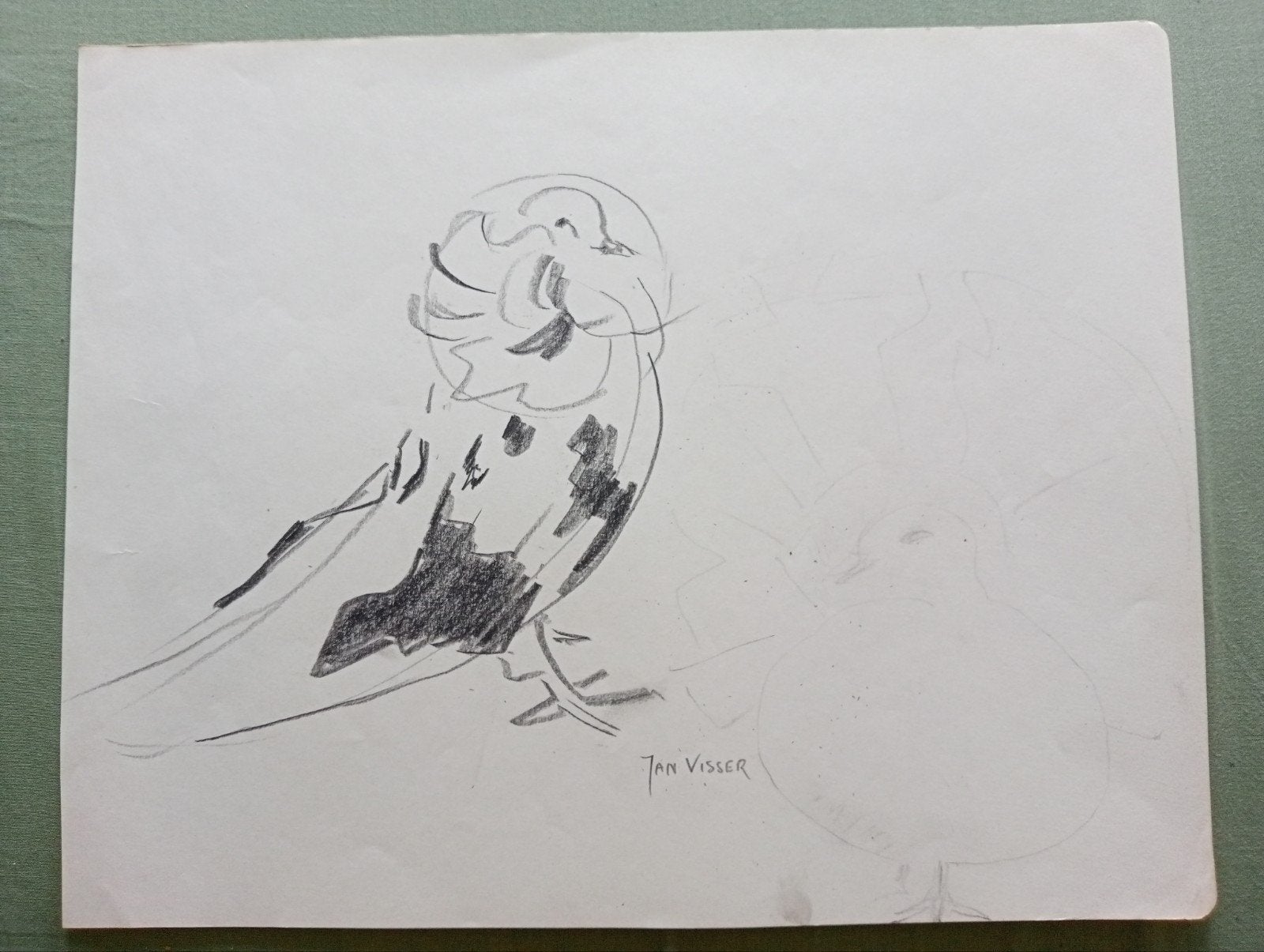 Jan Visser tekening Duif jaren 40-50, Verzamelen, Ophalen of Verzenden