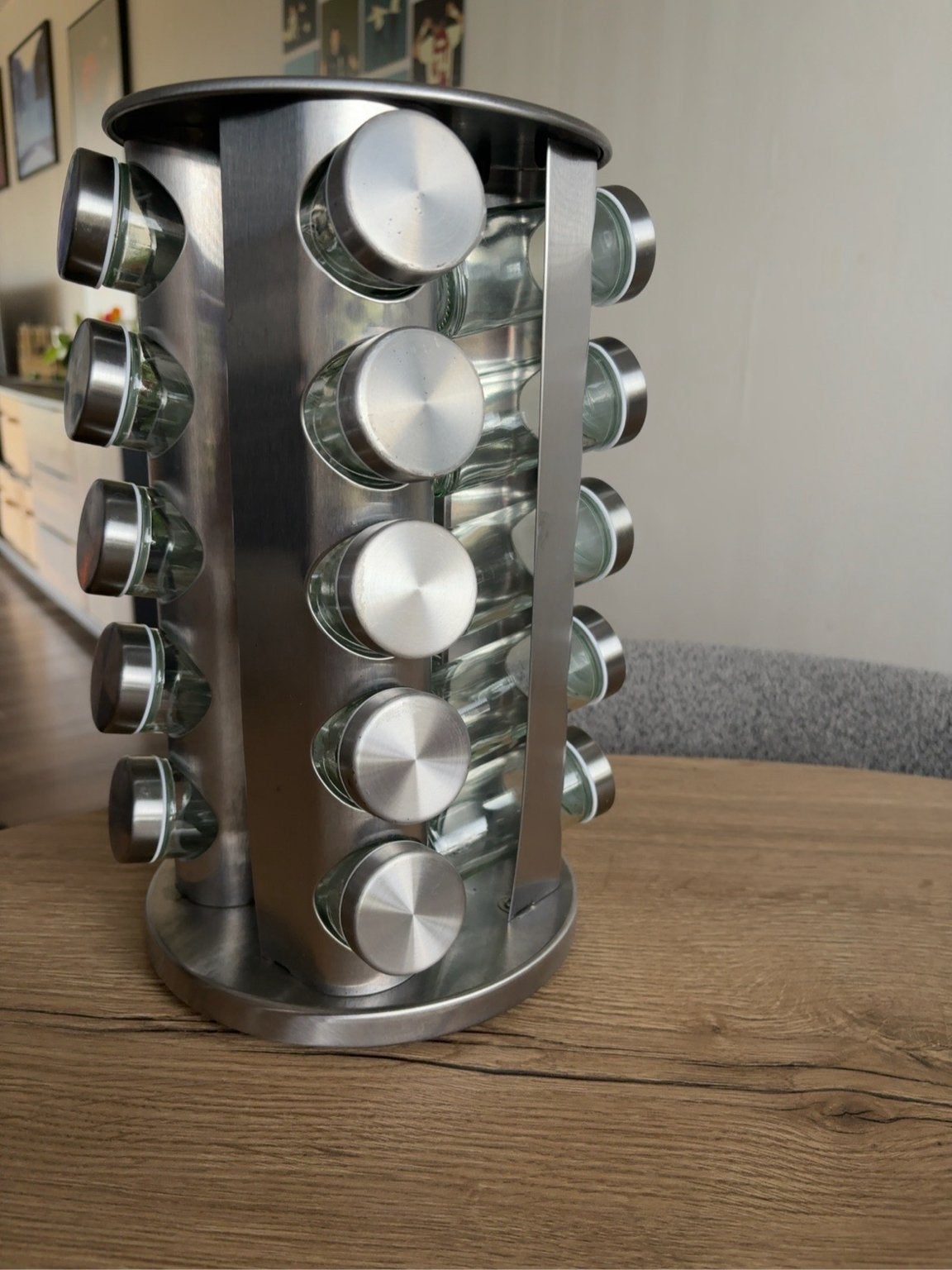 Draaiend rvs kruidenrek met 20 glazen potjes, Ophalen, Zilver, Metaal, Overige merken