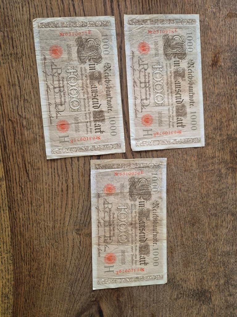 3x 1000 Reichsbanknote Duitsland 1910, Ophalen of Verzenden