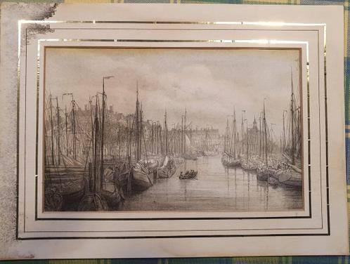 Gezigt op de Spaansche kade te Rotterdam, Antiek en Kunst, Kunst | Etsen en Gravures, Ophalen