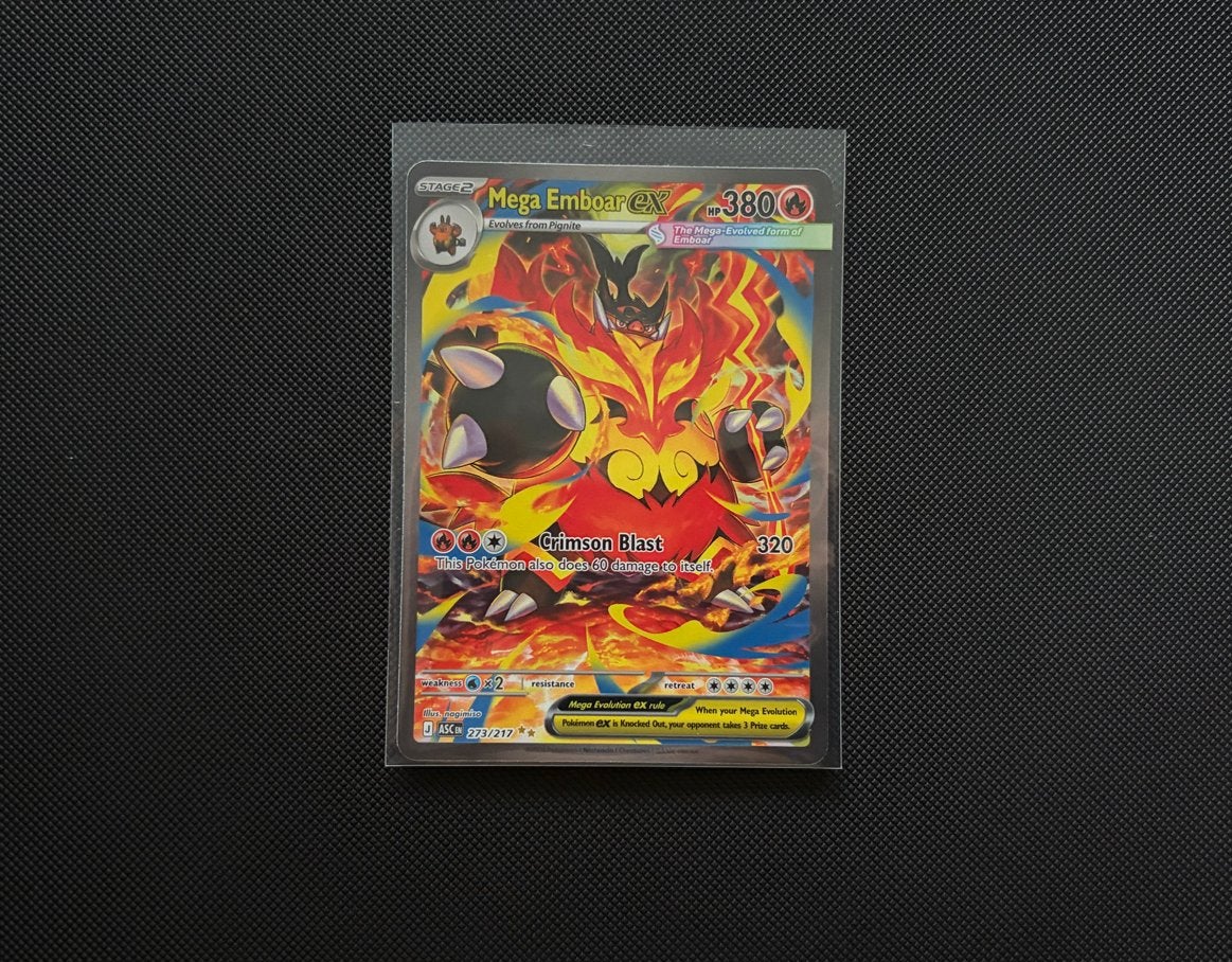 Mega Emboar EX Pokémon Kaart, Ophalen of Verzenden, Zo goed als nieuw, Losse kaart, Foil