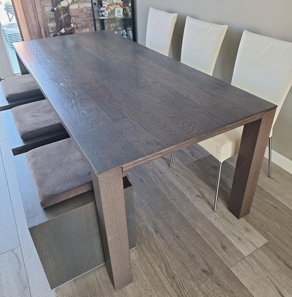Eettafel met 3 krukken, Ophalen, Gebruikt, Eikenhout, 200 cm of meer
