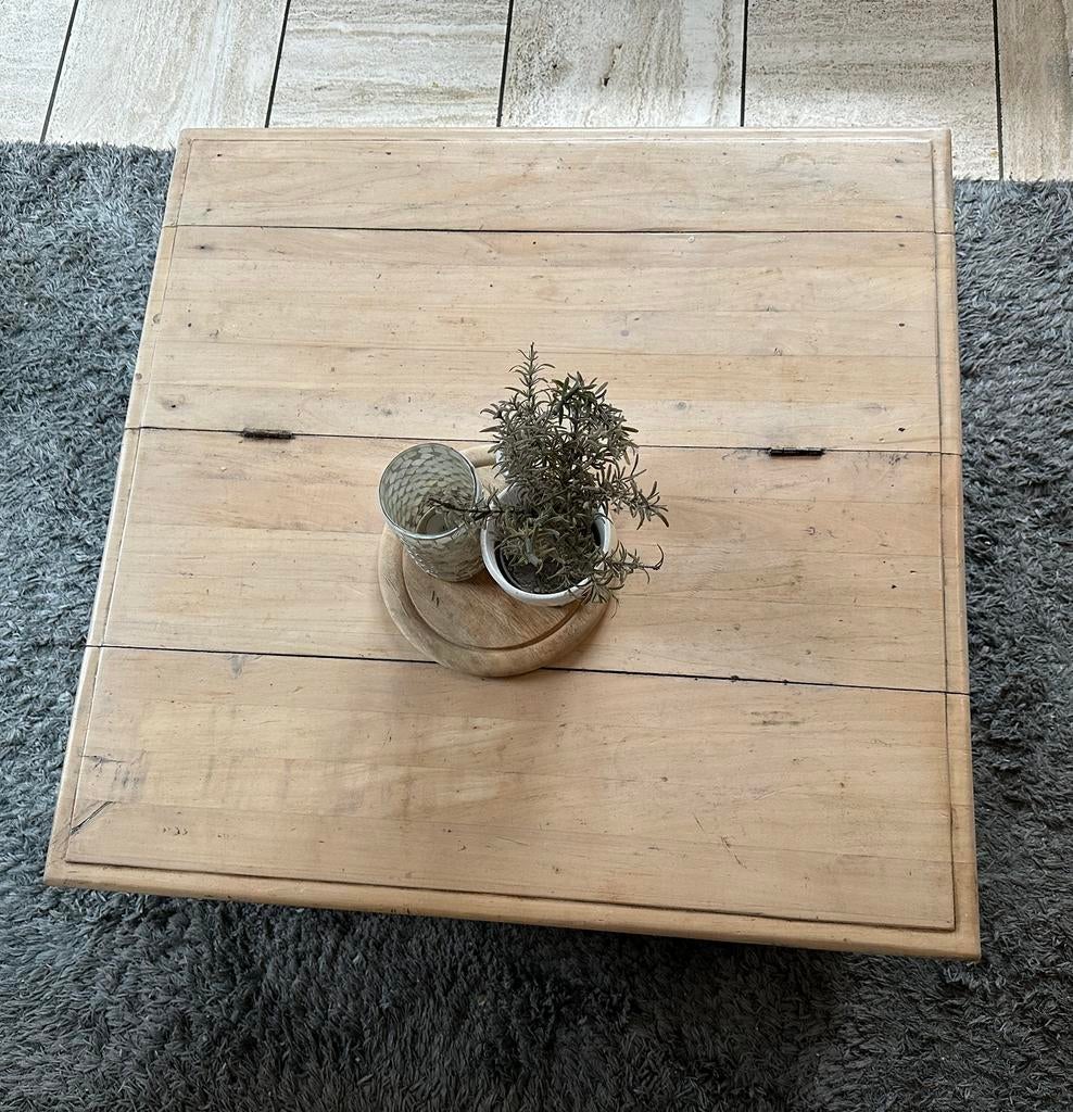 Gave kist tafel massief hout , salontafel hout, Ophalen, Gebruikt, 50 tot 100 cm, Vierkant